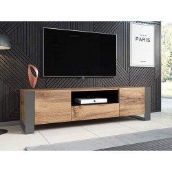 Meuble TV industriel 120x40x42 cm décor naturel et métal noir