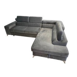 RECONDITIONNE - Canapé d'angle convertible d'occasion RIC46 en tissu aspect velours gris