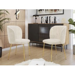 Chaise avec Tissu Bouclette couleur crème ou blanc cassé - Ensemble de 2 Chaises KALIA avec pieds dorés