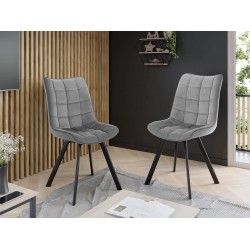 Ensemble de 2 chaises matelassées en tissu gris avec pieds noirs