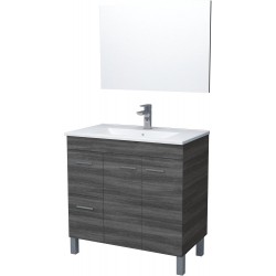 Meuble de salle de bain Aktiva avec 2 portes, 2 tiroirs et un miroir gris cendré 80 x 80 x 45 cm