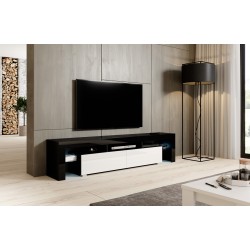 Meuble TV TORI 200 cm noir ou gris et blanc brillant avec led