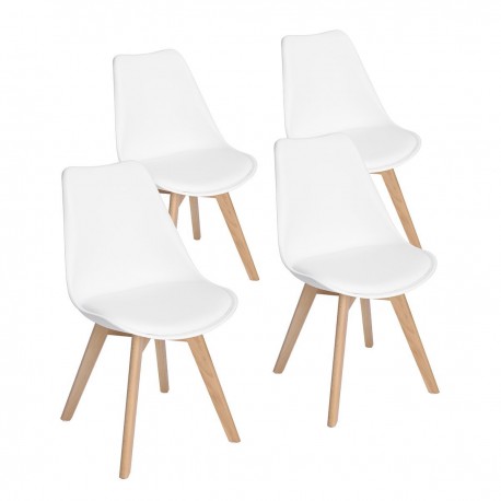 Lot de 4 chaises scandinaves blanches avec assise rembourrée et pied bois